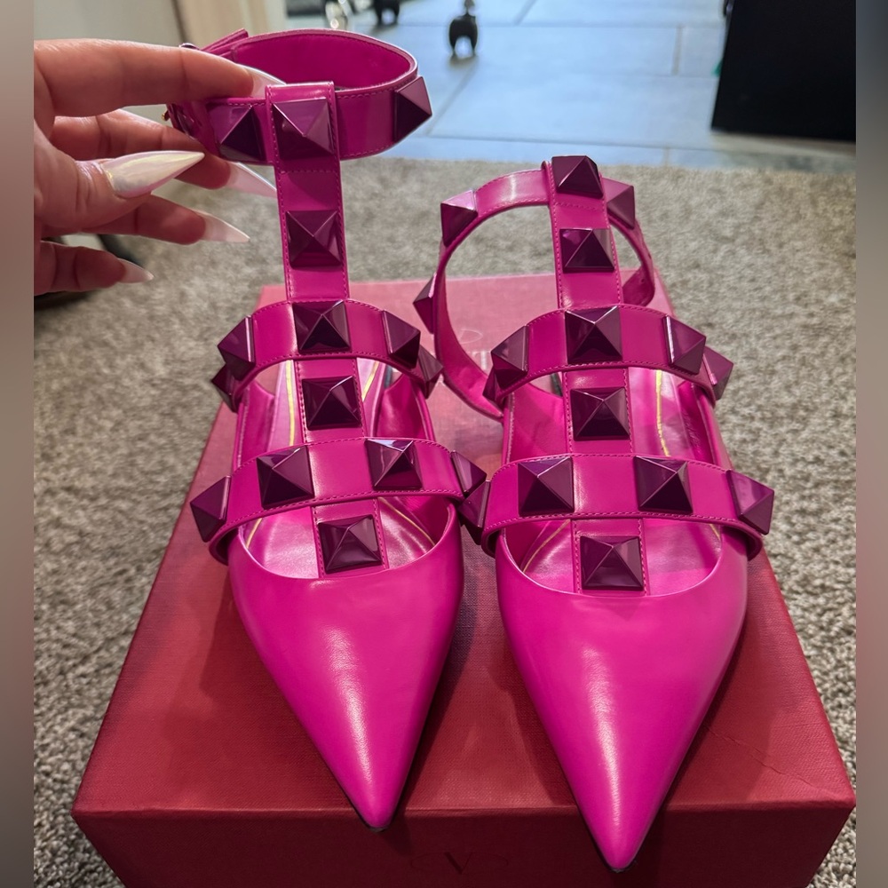Valentino Garavani Barbie pink (fuchsia), ballerina, rock stud sandals